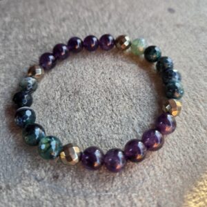 Amethyst, Fire Agate & Pyrite Stretch Bracelet | 8mm Gemstone Bracelet