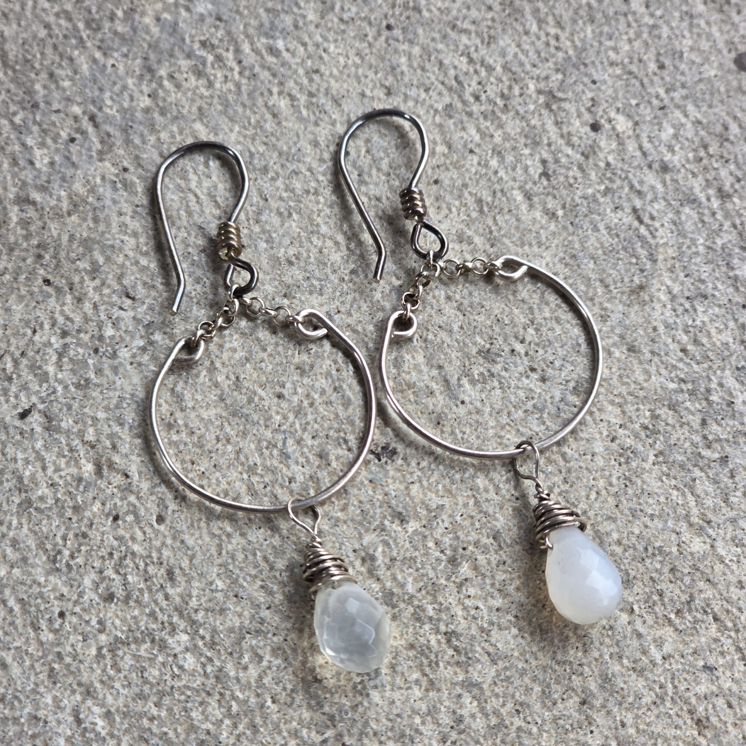 Celestial Drop Earrings — Milky Moonstone + Silver