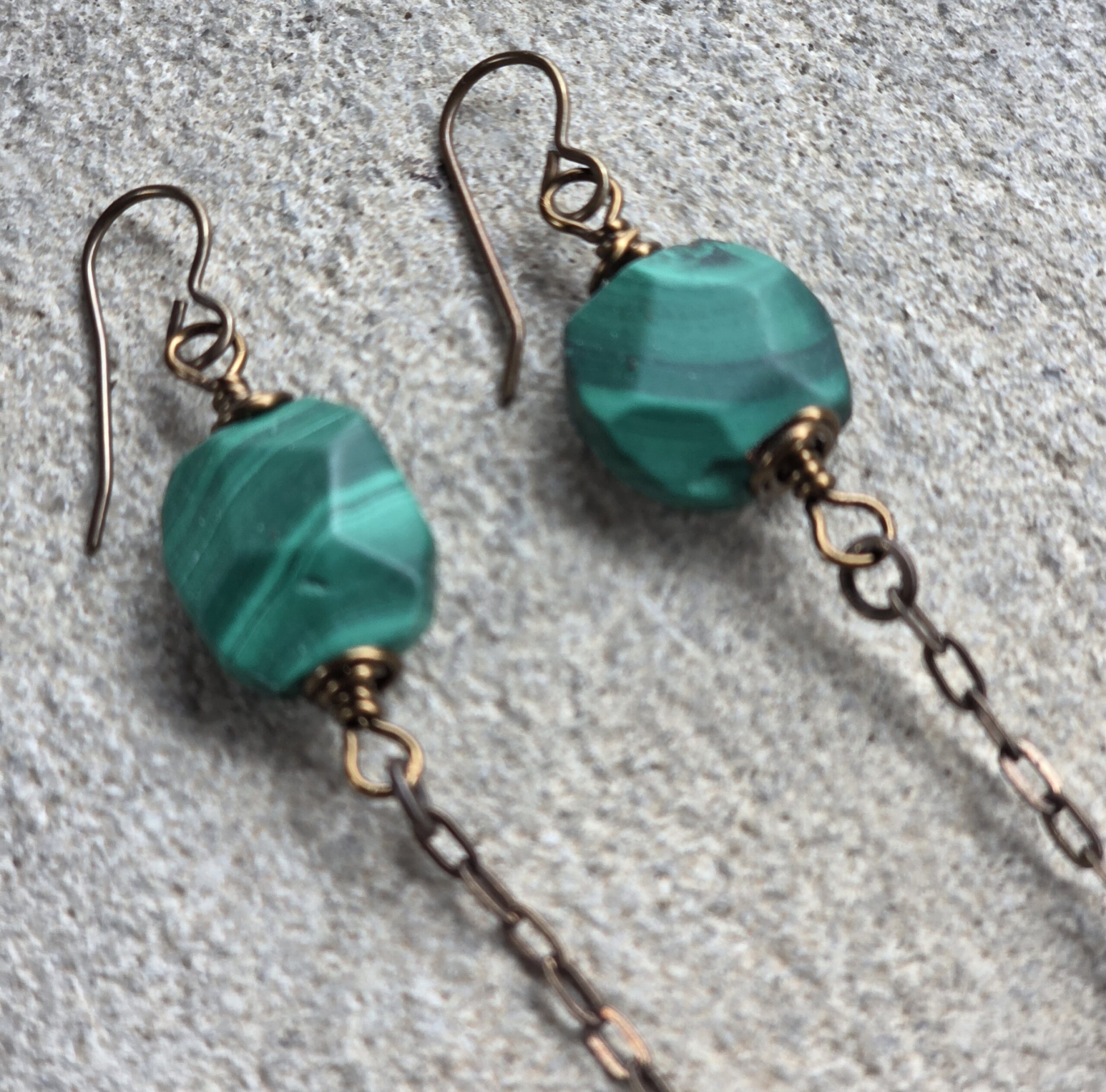 Alchemy Drop Earrings — Green Malachite + Crystal Points - Image 2