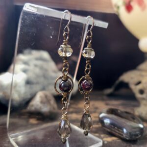 Ember & Root Earrings Smoky Quartz & Garnet in Antiqued Copper