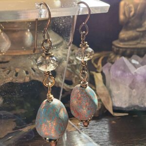 Verdigris Ember Earrings — Smoky Quartz & Patina Copper