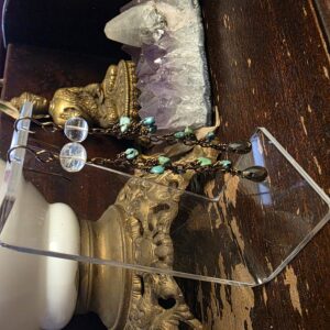 Lemon Quartz, Turquoise & Pyrite Drop Earrings Antiqued Brass | Hand Wire Wrapped