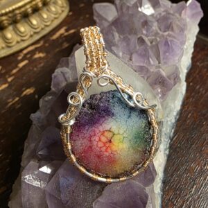 Solar Quartz Pendant — Spectrum Bloom | Handwoven Mixed Metal